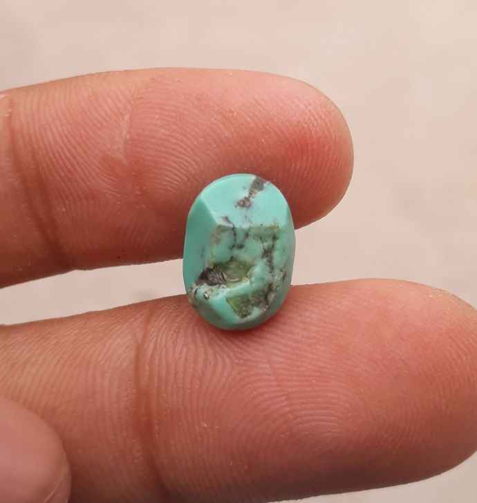 Natural Light Green Turquoise - Persian Qalmi Feroza - Green Feroza - 4.9ct- 13x9mm