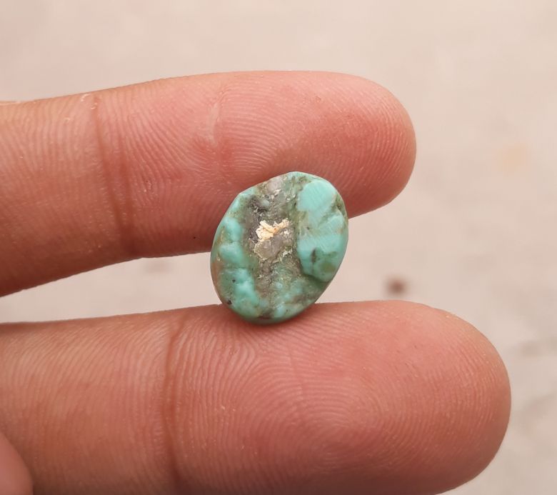 Natural Light Green Turquoise - Persian Qalmi Feroza - Green Feroza - 7ct- 14x11mm