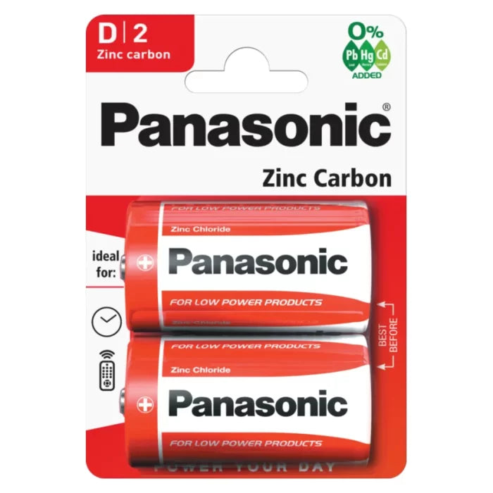 Panasonic D Batteries Zinc Carbon 15V Pack of 2