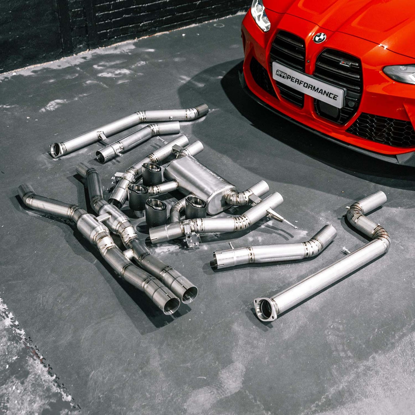 R44 BMW M3/M4 Race Cat Back Exhaust System In Titanium With Carbon Tips (G80/G81/G82/G83)