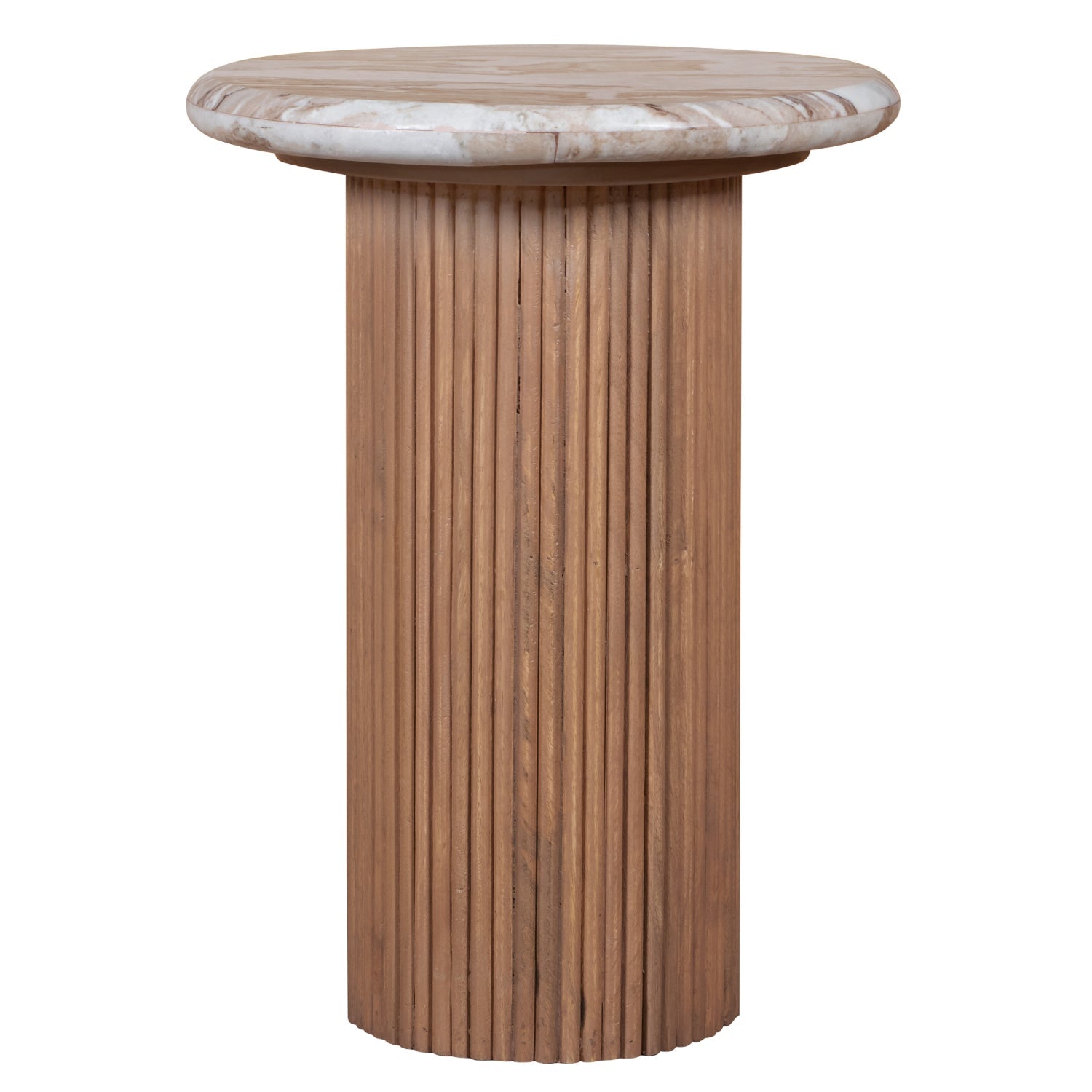Bundi Natural Marble & Wood Pedestal Side Table