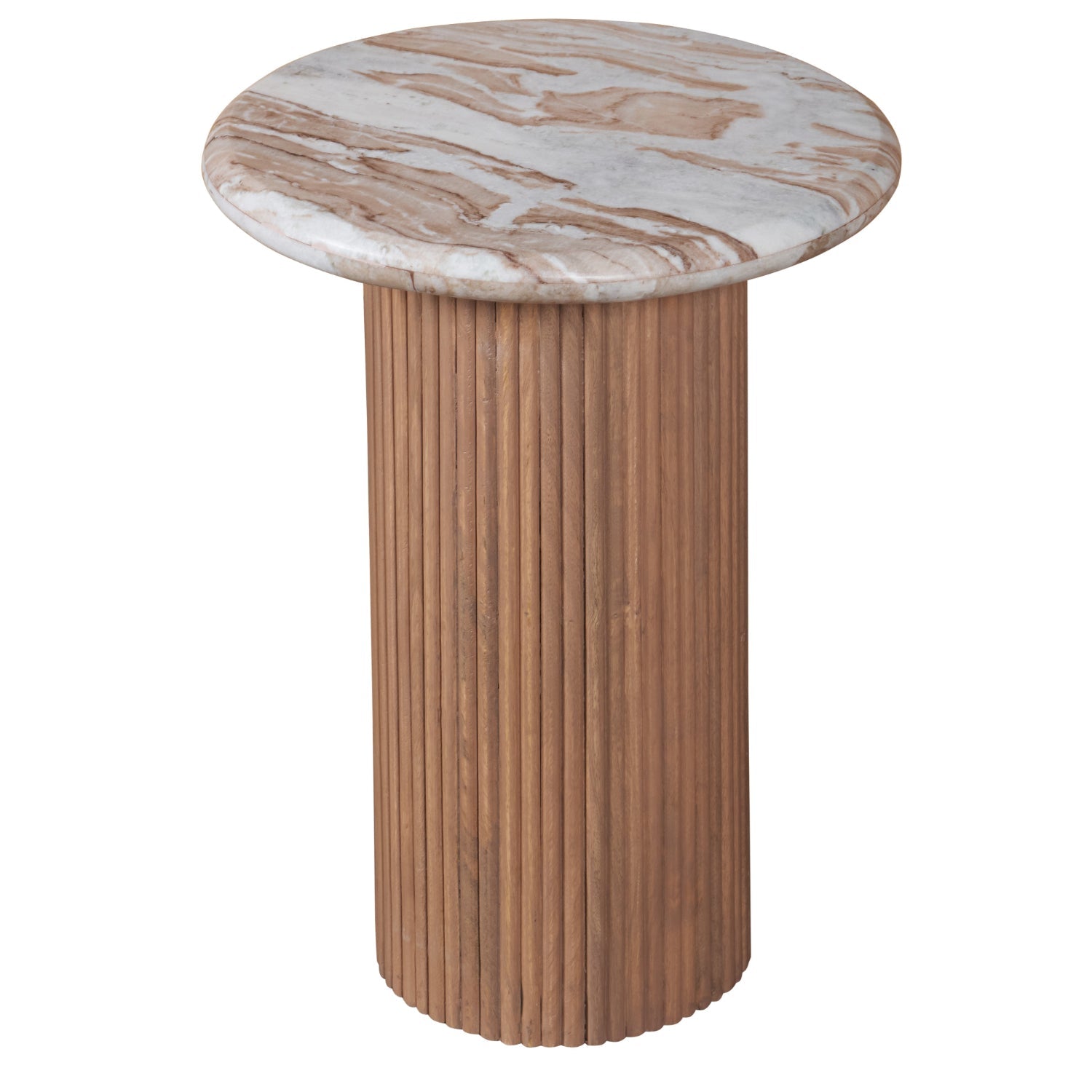 Bundi Natural Marble & Wood Pedestal Side Table
