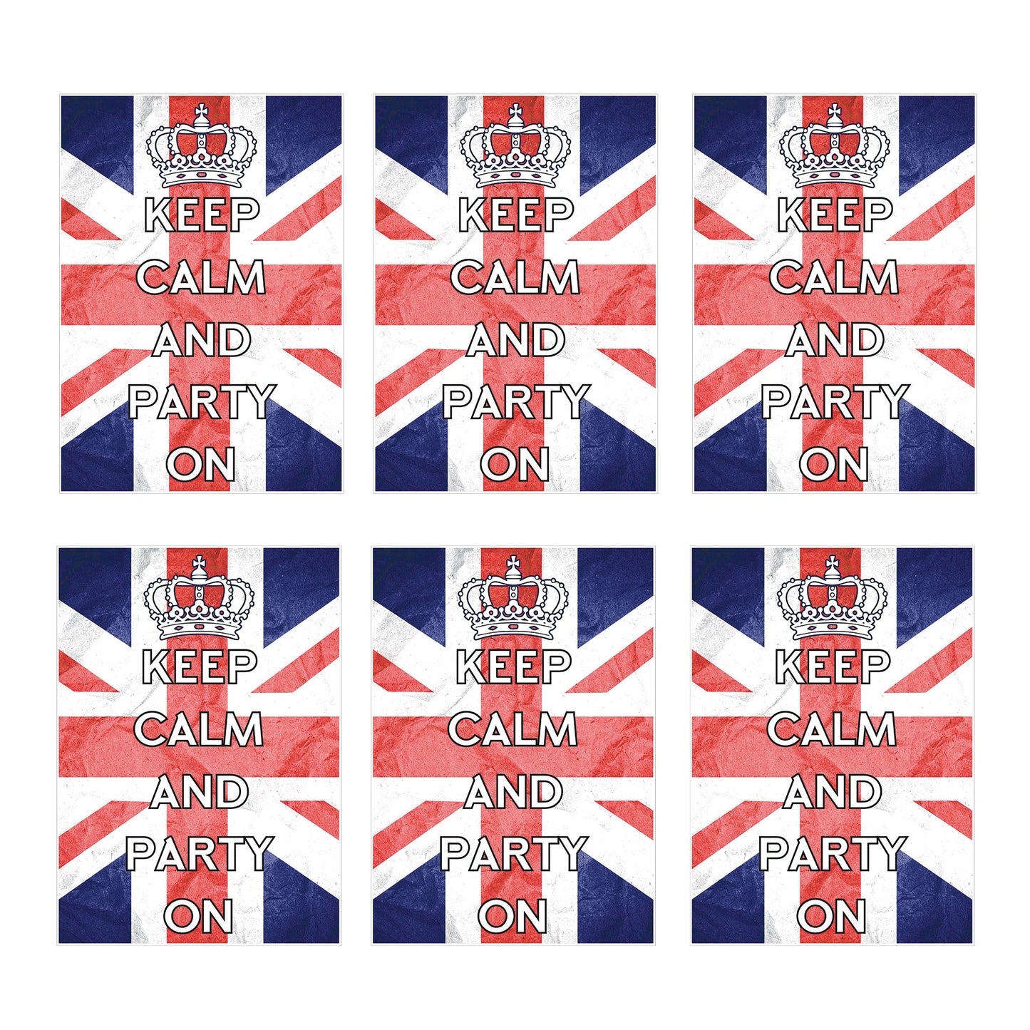 RD081 Keep Calm & Party On Posters – 6 Pack Posters  Height 44cm