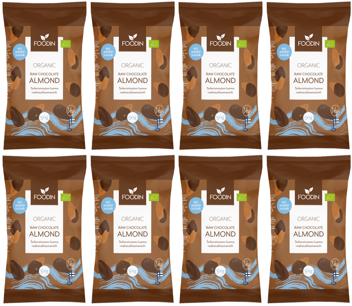 8 x Foodin Orga Raw Choc Almond - 50g