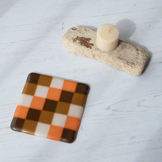 10cm Chequered Brown/Orange Coaster - Bullseye Collection