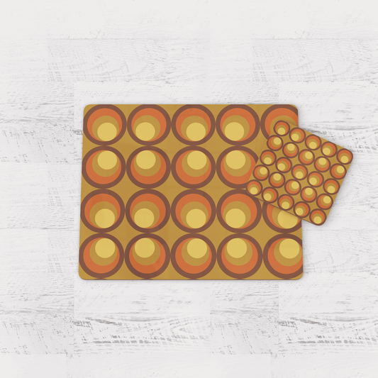 Brown and Orange Retro Geometric Placemats, Set of 4 or Set of 6