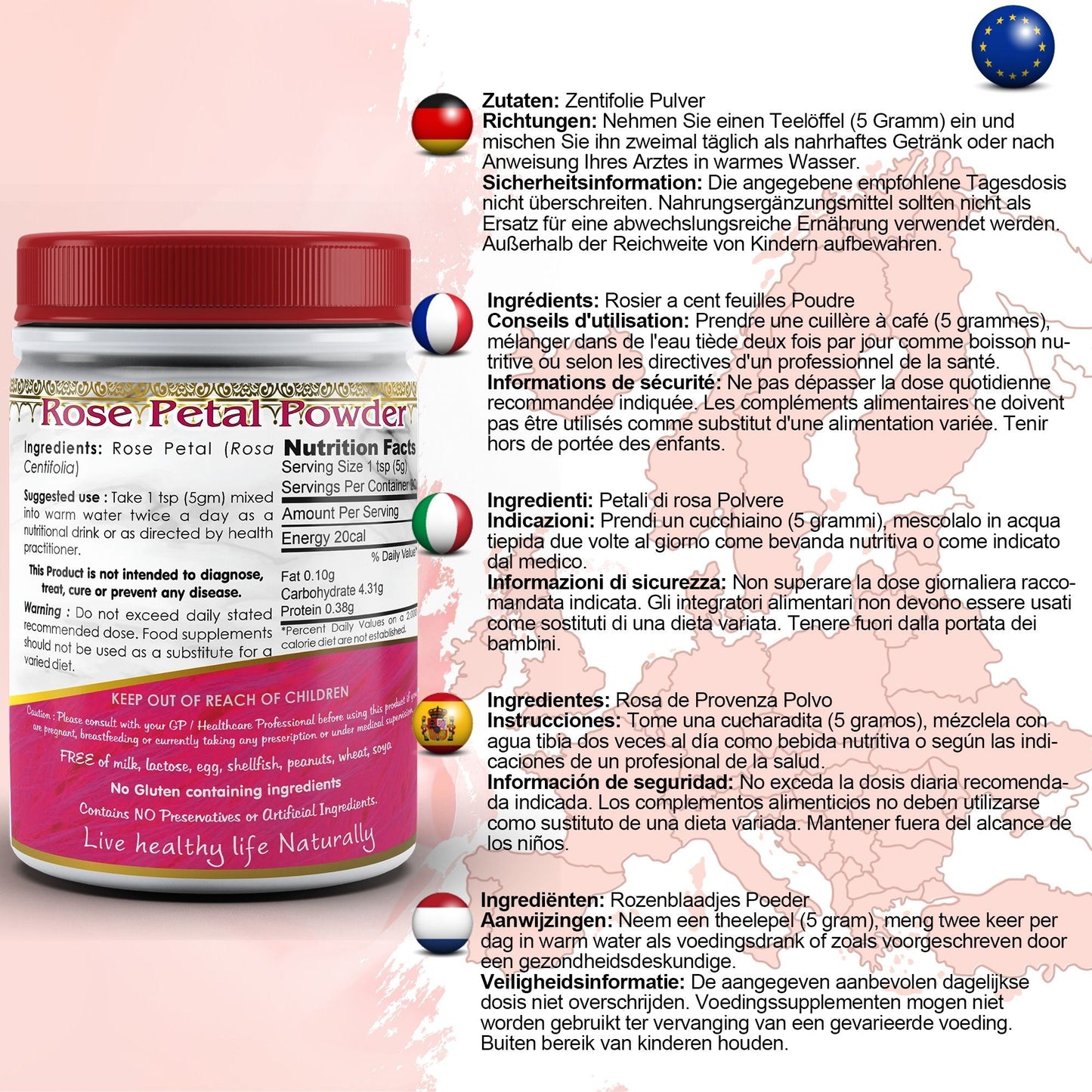 DivyaHerb Rose Petals Powder 100 gram - Healthy-Looking Skin Support