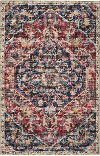 Eco-Washable Red Rug Medallion Design