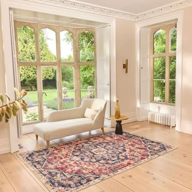 Eco-Washable Red Rug Medallion Design