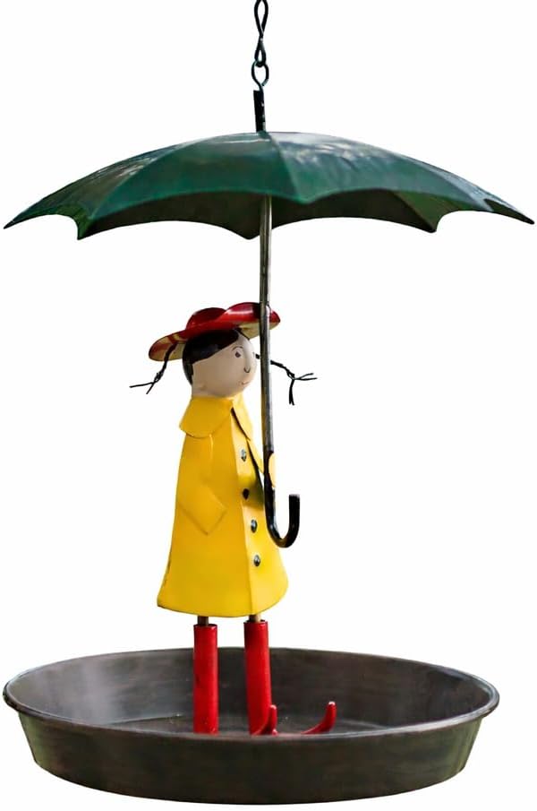 Vintage Iron Girl with Umbrella Garden Bird Feeder
