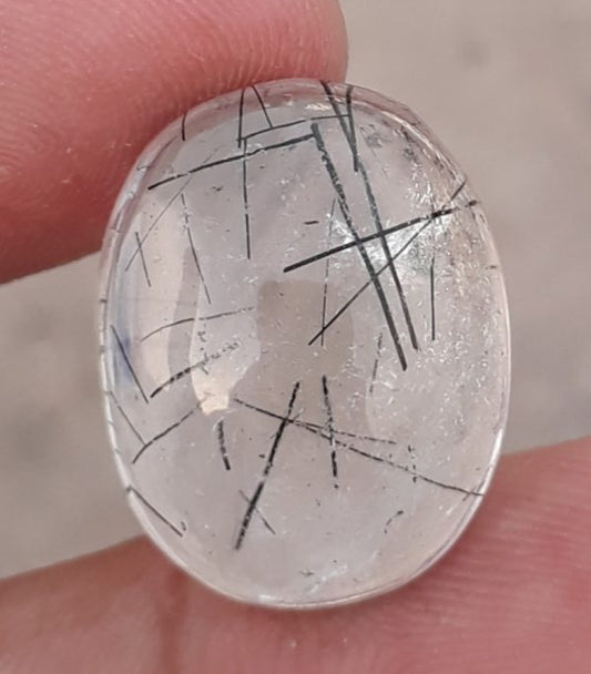 22ct Black Tourmalated Quartz - Cabochon Black Rutile Quartz - Rutilated Quartz