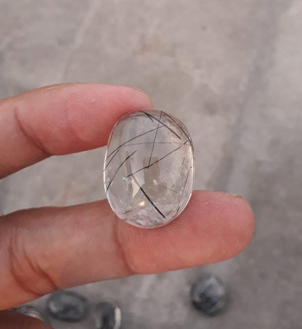 22ct Black Tourmalated Quartz - Cabochon Black Rutile Quartz - Rutilated Quartz