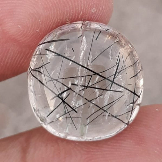19.80ct Black Tourmalated Quartz -Cabochon Black Rutile Quartz - Rutilated Quartz