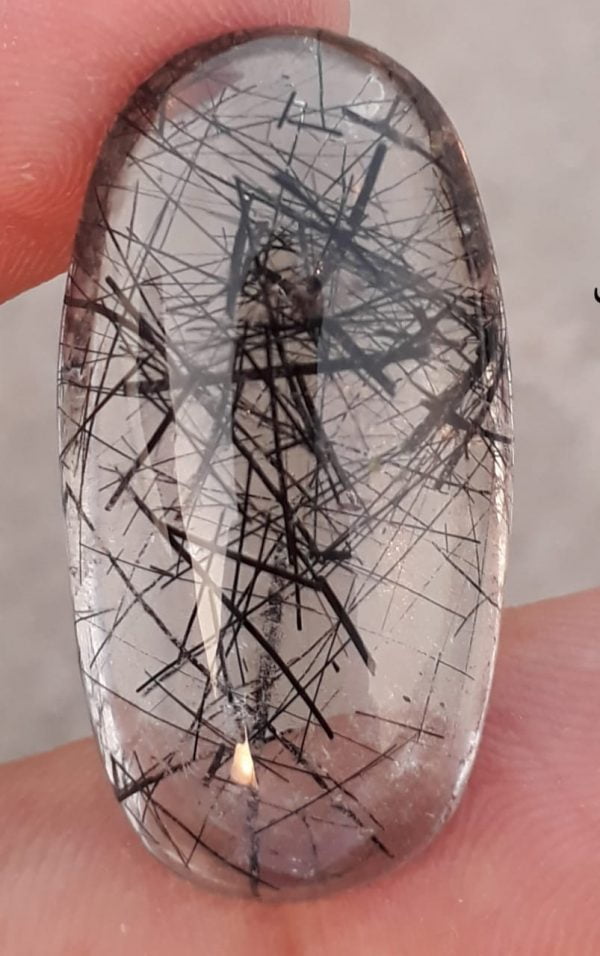 37ct Black Tourmalated Quartz -Cabochon Black Rutile Quartz - Rutilated Quartz