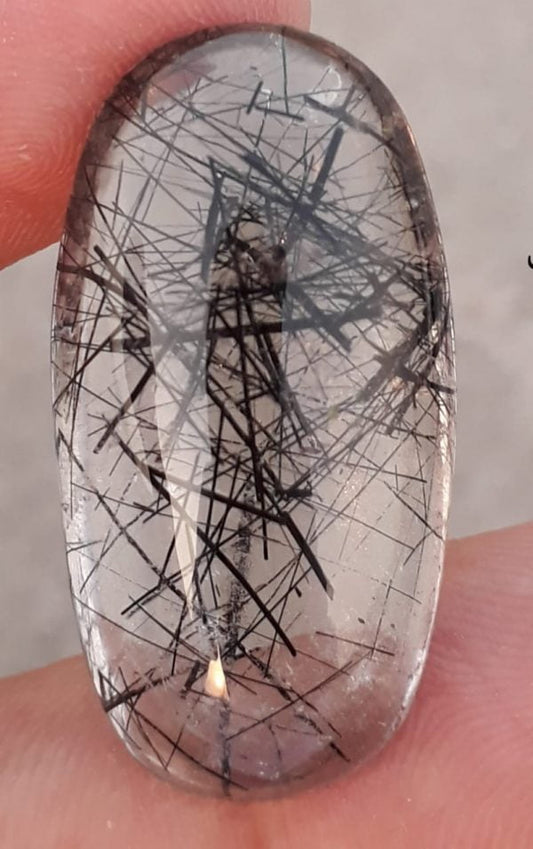 37ct Black Tourmalated Quartz -Cabochon Black Rutile Quartz - Rutilated Quartz