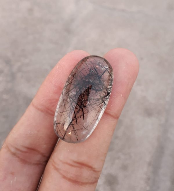 37ct Black Tourmalated Quartz -Cabochon Black Rutile Quartz - Rutilated Quartz