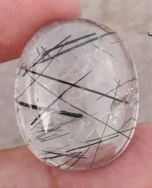 48.55ct Black Tourmalated Quartz -Cabochon Black Rutile Quartz - Rutilated Quartz