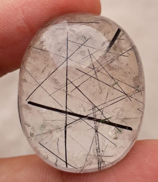 75.35ct Black Tourmalated Quartz -Cabochon Black Rutile Quartz - Rutilated Quartz