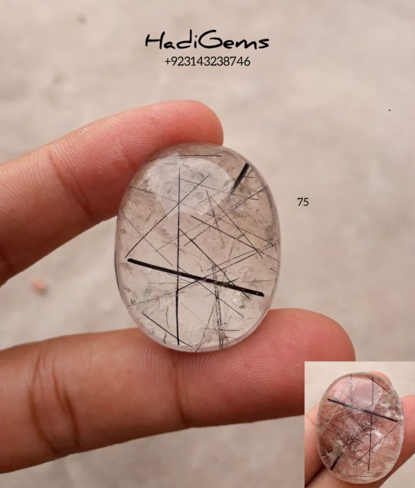 75.35ct Black Tourmalated Quartz -Cabochon Black Rutile Quartz - Rutilated Quartz