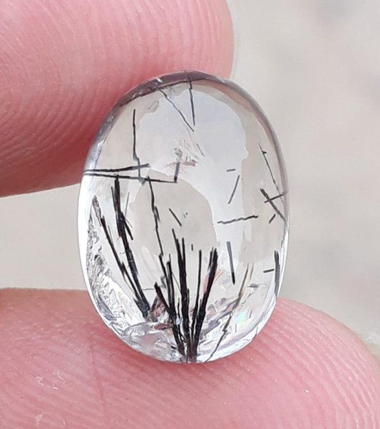 7.55ct Black Tourmalated Quartz -Cabochon Black Rutile Quartz - Rutilated Quartz