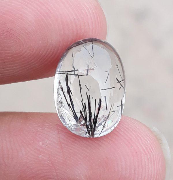7.55ct Black Tourmalated Quartz -Cabochon Black Rutile Quartz - Rutilated Quartz