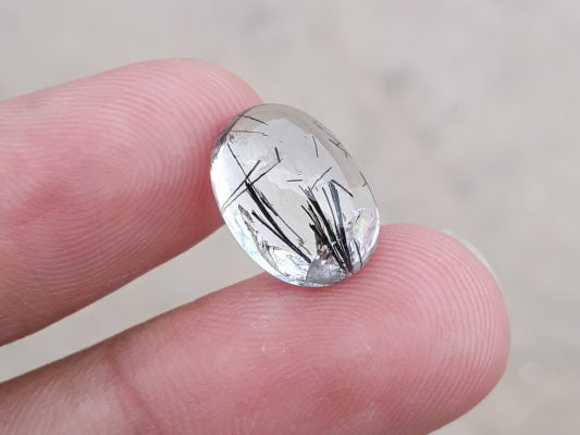 7.55ct Black Tourmalated Quartz -Cabochon Black Rutile Quartz - Rutilated Quartz