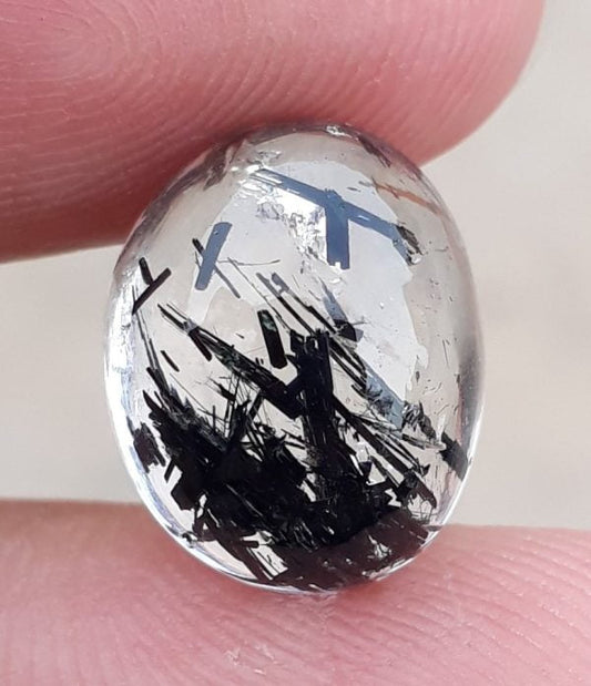 7.90ct Black Tourmalated Quartz -Cabochon Black Rutile Quartz - Rutilated Quartz