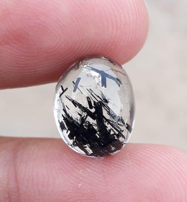 7.90ct Black Tourmalated Quartz -Cabochon Black Rutile Quartz - Rutilated Quartz