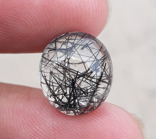 8.95ct Black Tourmalated Quartz -Cabochon Black Rutile Quartz - Rutilated Quartz