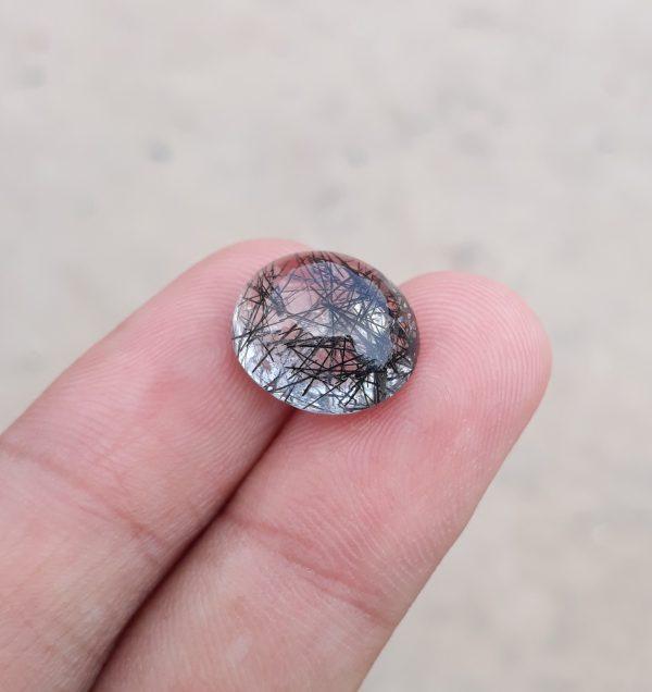 8.95ct Black Tourmalated Quartz -Cabochon Black Rutile Quartz - Rutilated Quartz