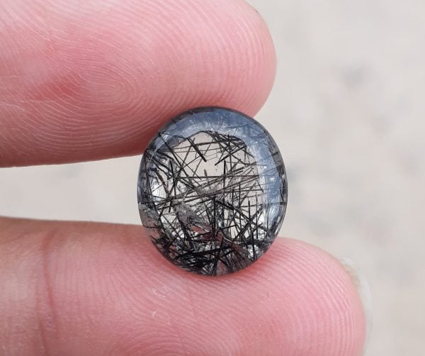 8.95ct Black Tourmalated Quartz -Cabochon Black Rutile Quartz - Rutilated Quartz