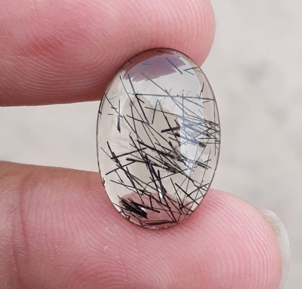 7.45ct Black Tourmalated Quartz -Cabochon Black Rutile Quartz - Rutilated Quartz