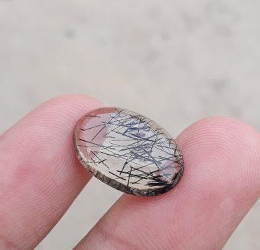 7.45ct Black Tourmalated Quartz -Cabochon Black Rutile Quartz - Rutilated Quartz