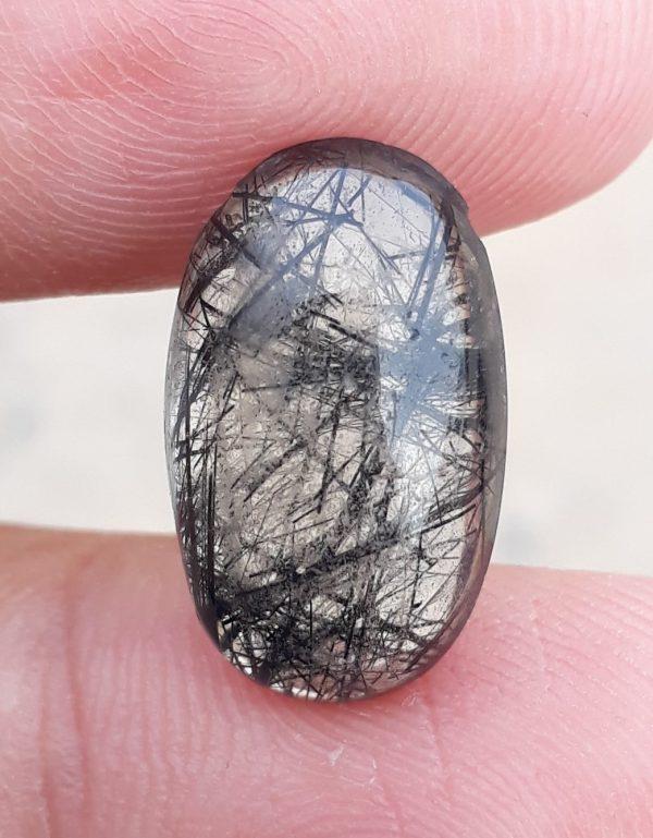 8.15ct Black Tourmalated Quartz -Cabochon Black Rutile Quartz - Rutilated Quartz