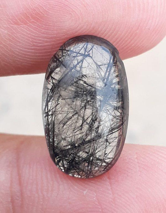 8.15ct Black Tourmalated Quartz -Cabochon Black Rutile Quartz - Rutilated Quartz