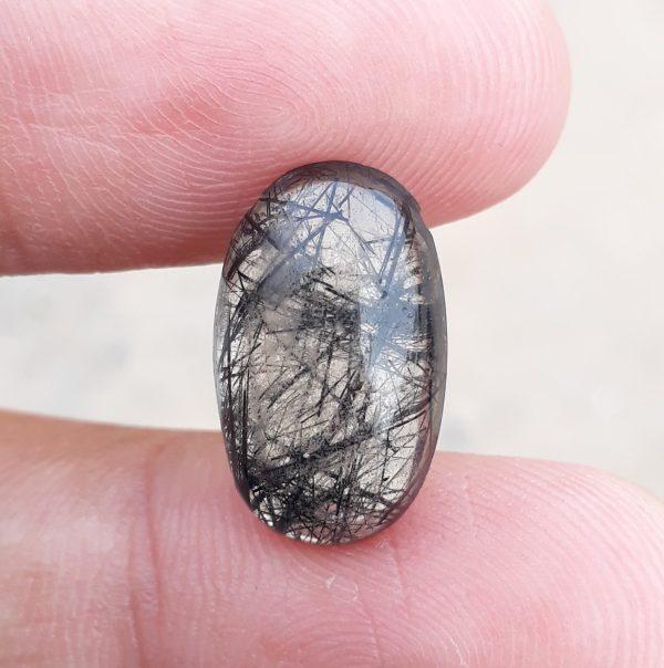 8.15ct Black Tourmalated Quartz -Cabochon Black Rutile Quartz - Rutilated Quartz