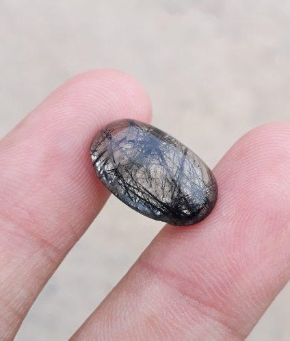8.15ct Black Tourmalated Quartz -Cabochon Black Rutile Quartz - Rutilated Quartz