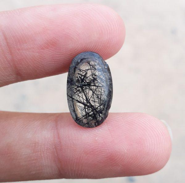 8.15ct Black Tourmalated Quartz -Cabochon Black Rutile Quartz - Rutilated Quartz
