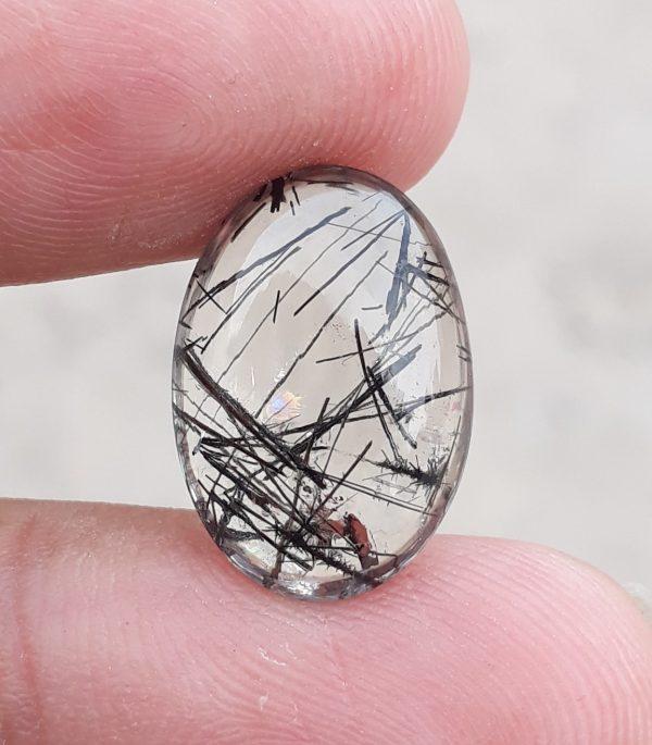 8.75 Black Tourmalated Quartz -Cabochon Black Rutile Quartz - Rutilated Quartz