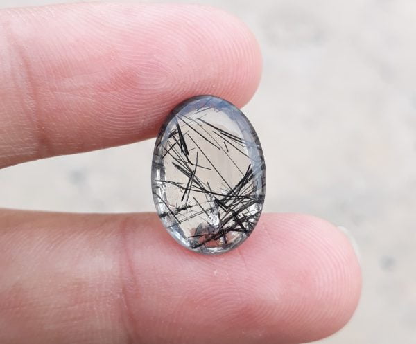 8.75 Black Tourmalated Quartz -Cabochon Black Rutile Quartz - Rutilated Quartz