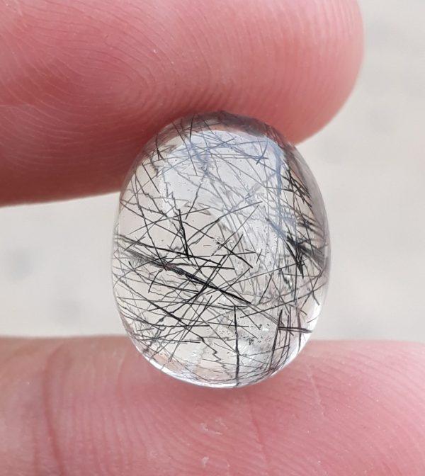 12.10ct Black Tourmalated Quartz -Cabochon Black Rutile Quartz - Rutilated Quartz