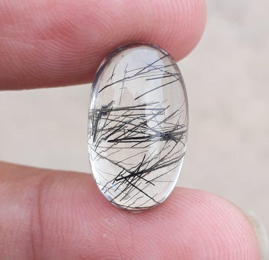 12.65ct Black Tourmalated Quartz -Cabochon Black Rutile Quartz - Rutilated Quartz