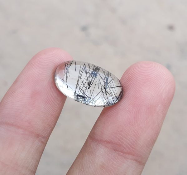 12.65ct Black Tourmalated Quartz -Cabochon Black Rutile Quartz - Rutilated Quartz