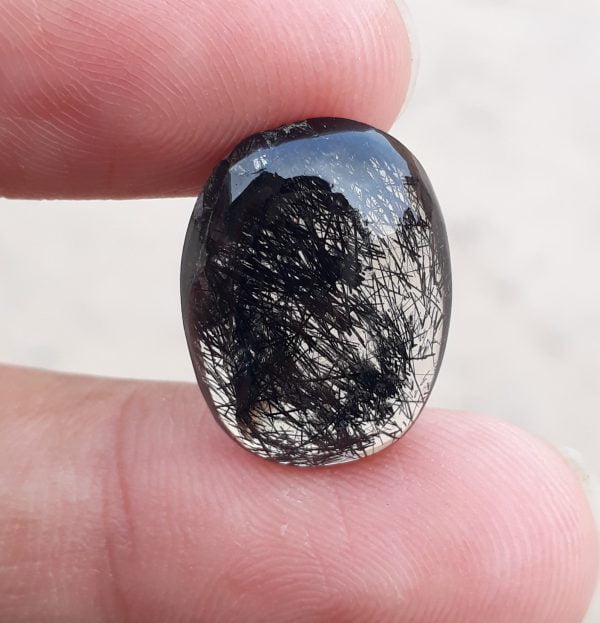 12.75ct Black Tourmalated Quartz -Cabochon Black Rutile Quartz - Rutilated Quartz
