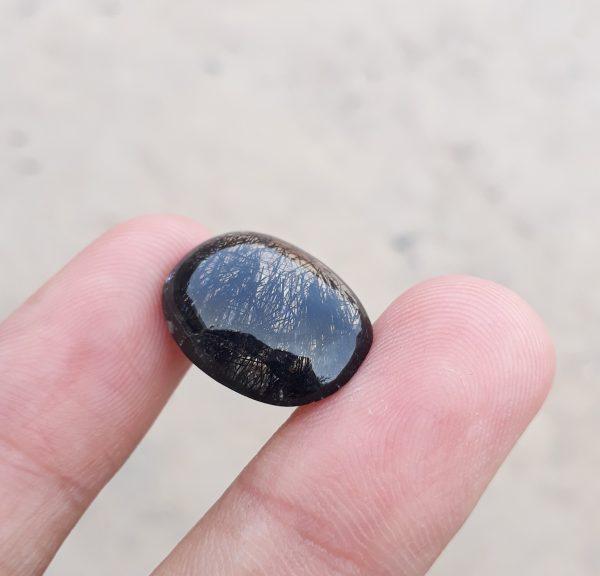 12.75ct Black Tourmalated Quartz -Cabochon Black Rutile Quartz - Rutilated Quartz