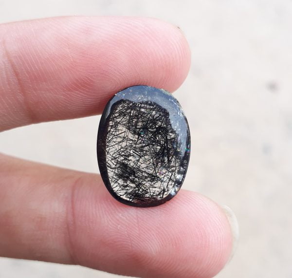 12.75ct Black Tourmalated Quartz -Cabochon Black Rutile Quartz - Rutilated Quartz