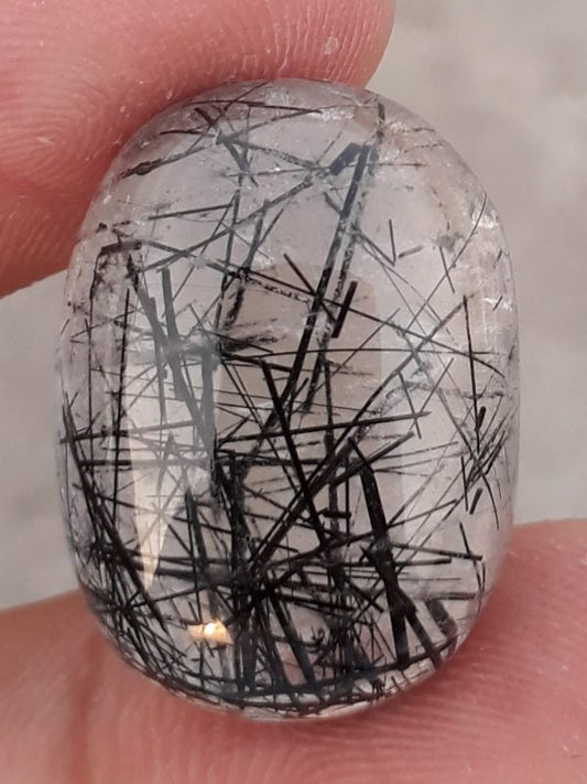 30ct Black Tourmalated Quartz -Cabochon Black Rutile Quartz - Rutilated Quartz