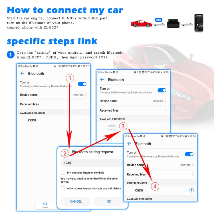 HH OBD ELM327 OBDII V1.5 Bluetooth Advanced Scan Tool Wireless Fuel Speed Diagnostic Tool, ELM327