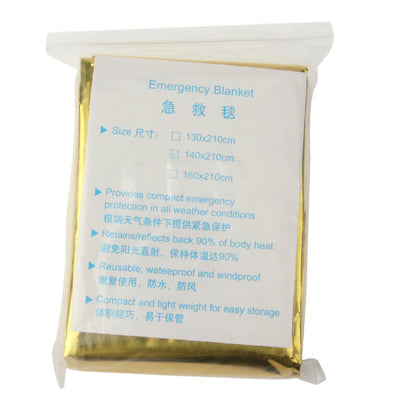 Compact Lightweight Aluminized Windproof Waterproof Emergency Blanket Body Wrap Survival Sheet for Outdoor 140 x 210cm, 140x210cm