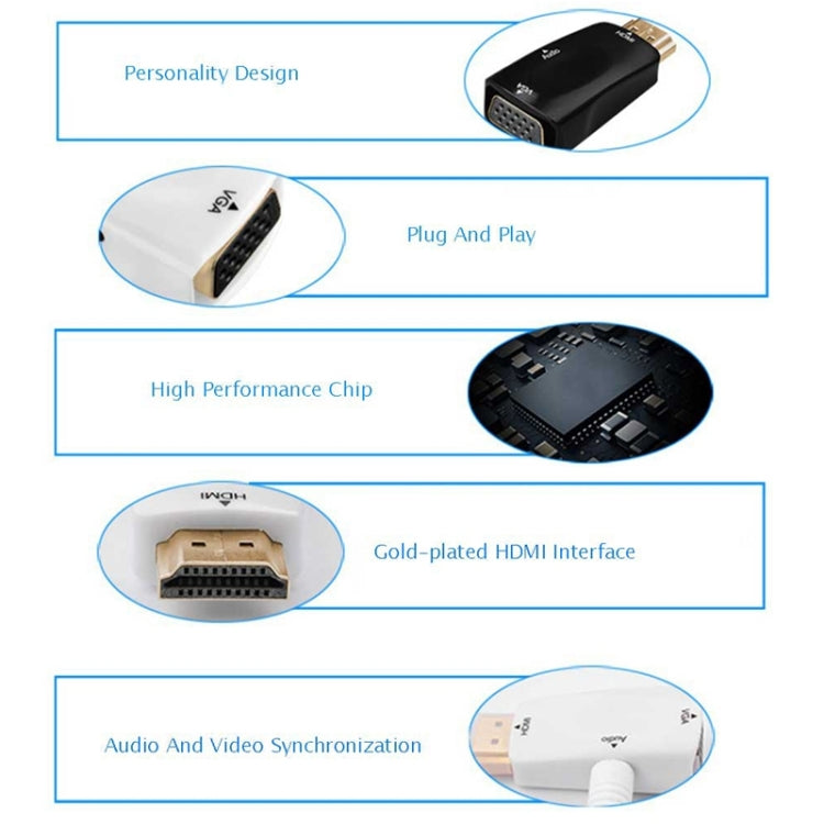 Full HD 1080P HDMI to VGA and Audio Adapter for HDTV / Monitor / Projector(Black)